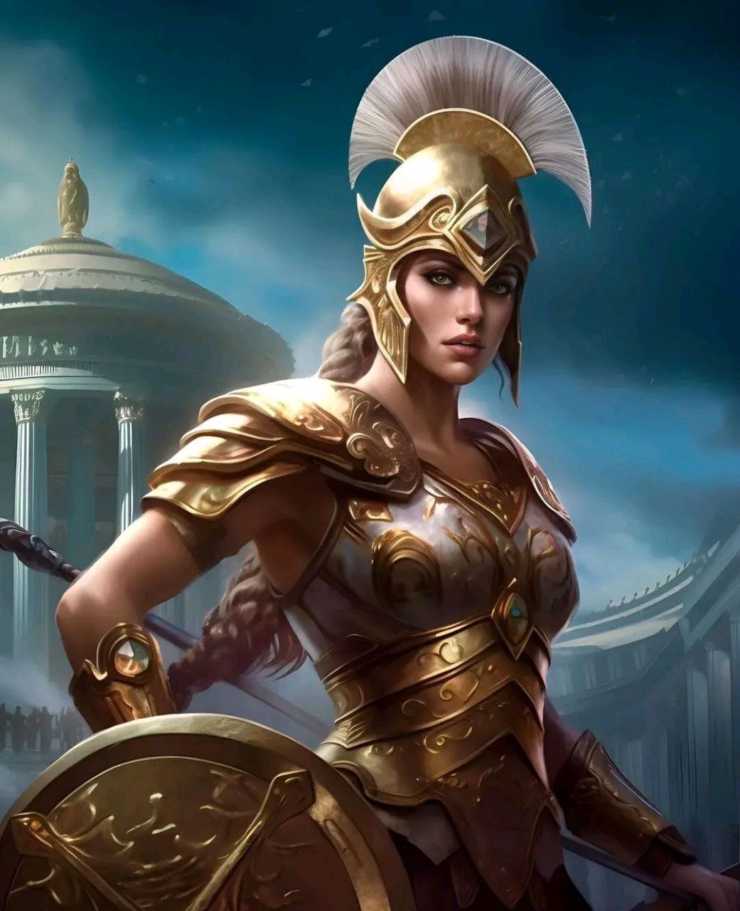 ai创作:身披铠甲的战争女神雅典娜.#动漫# #插画# #二次元