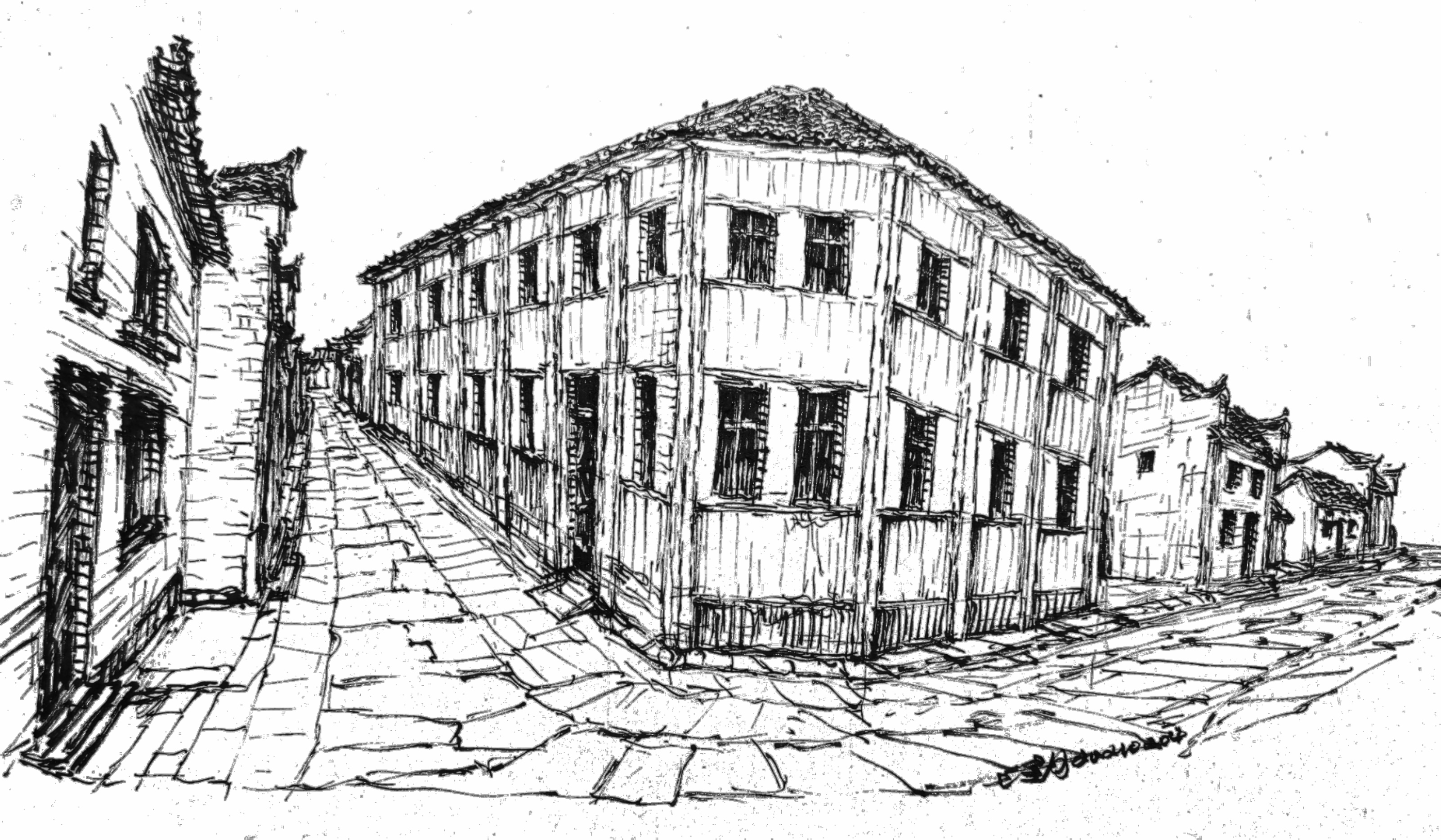 七星河钢笔画练习21「老屋拾忆」青阳木镇老街(一)