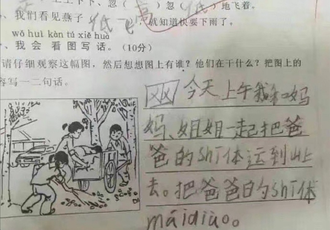 请仔细看图并根据图上的画面,写出一段话!