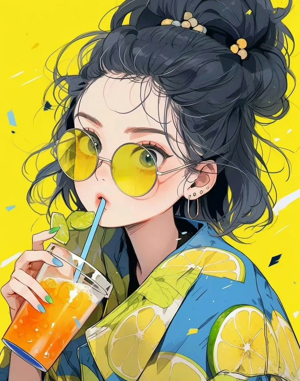 清凉柠檬饮料元气少女头像.