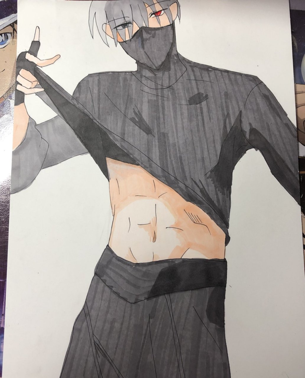 绘画# #火影忍者# 把卡卡西的腹肌画出来,不过分吧[色]