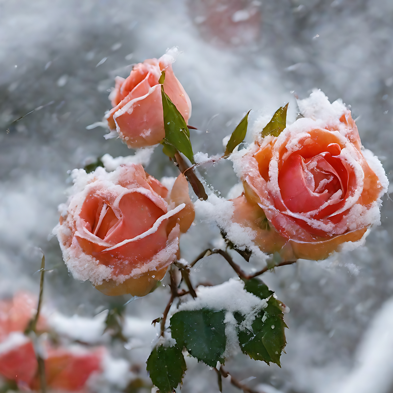 雪中的月季花傲然开放,芳香依旧!#月季花