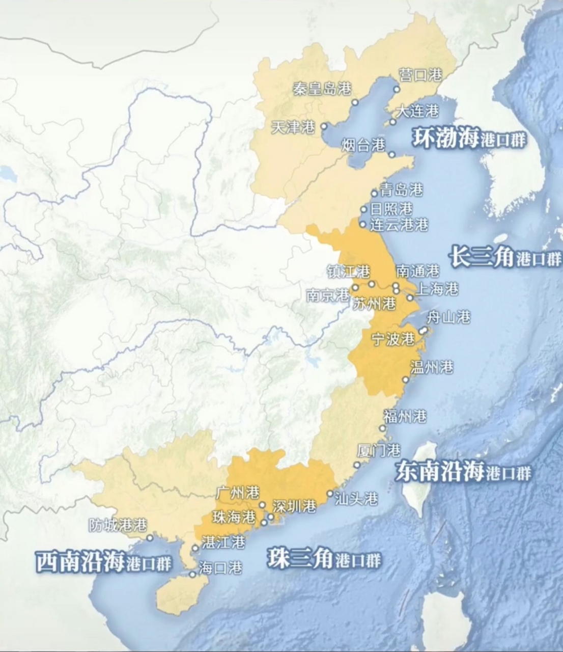 中国五大港口群分布图
