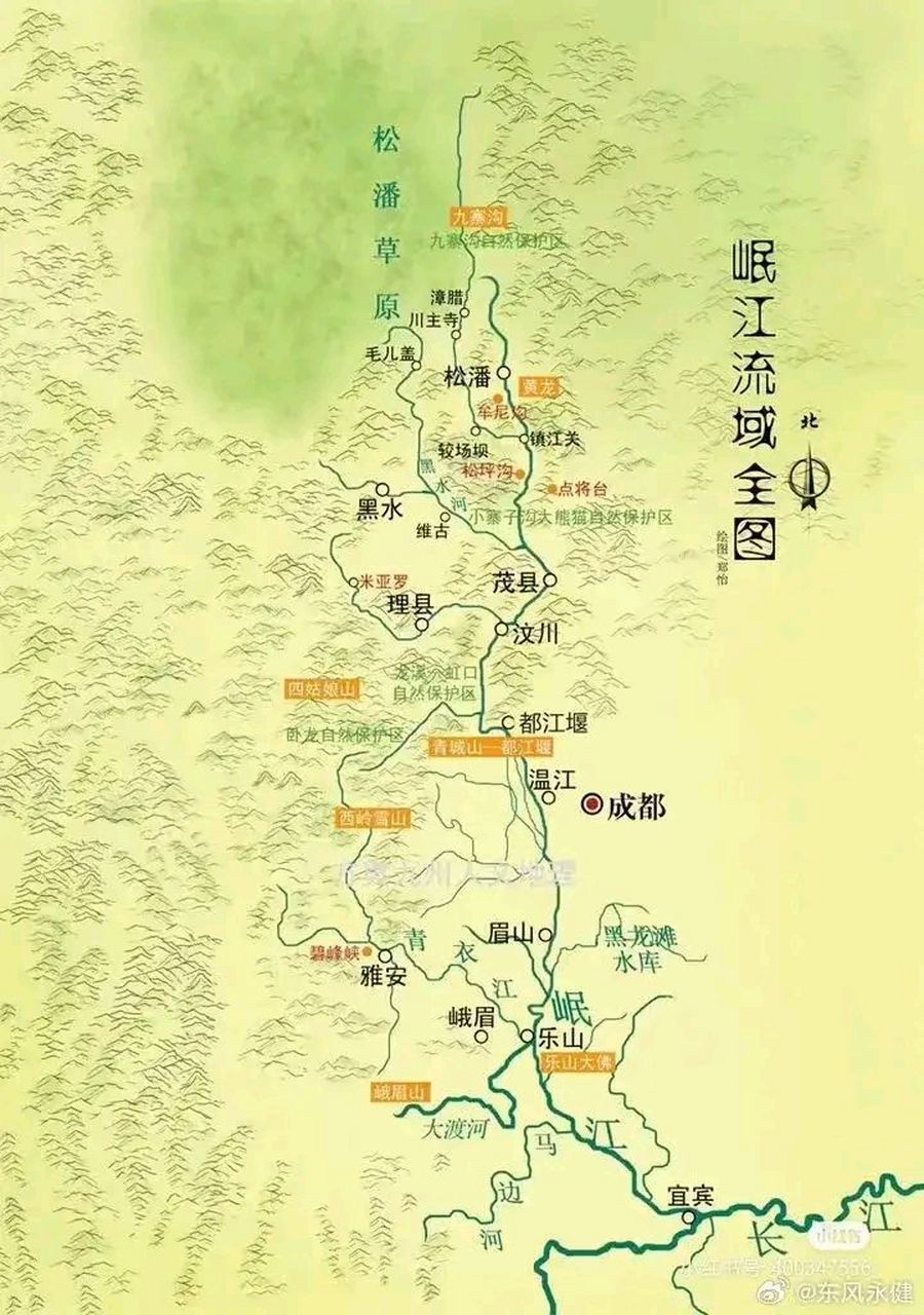 岷江和嘉陵江流域全图及成都平原水系图.  ​​​