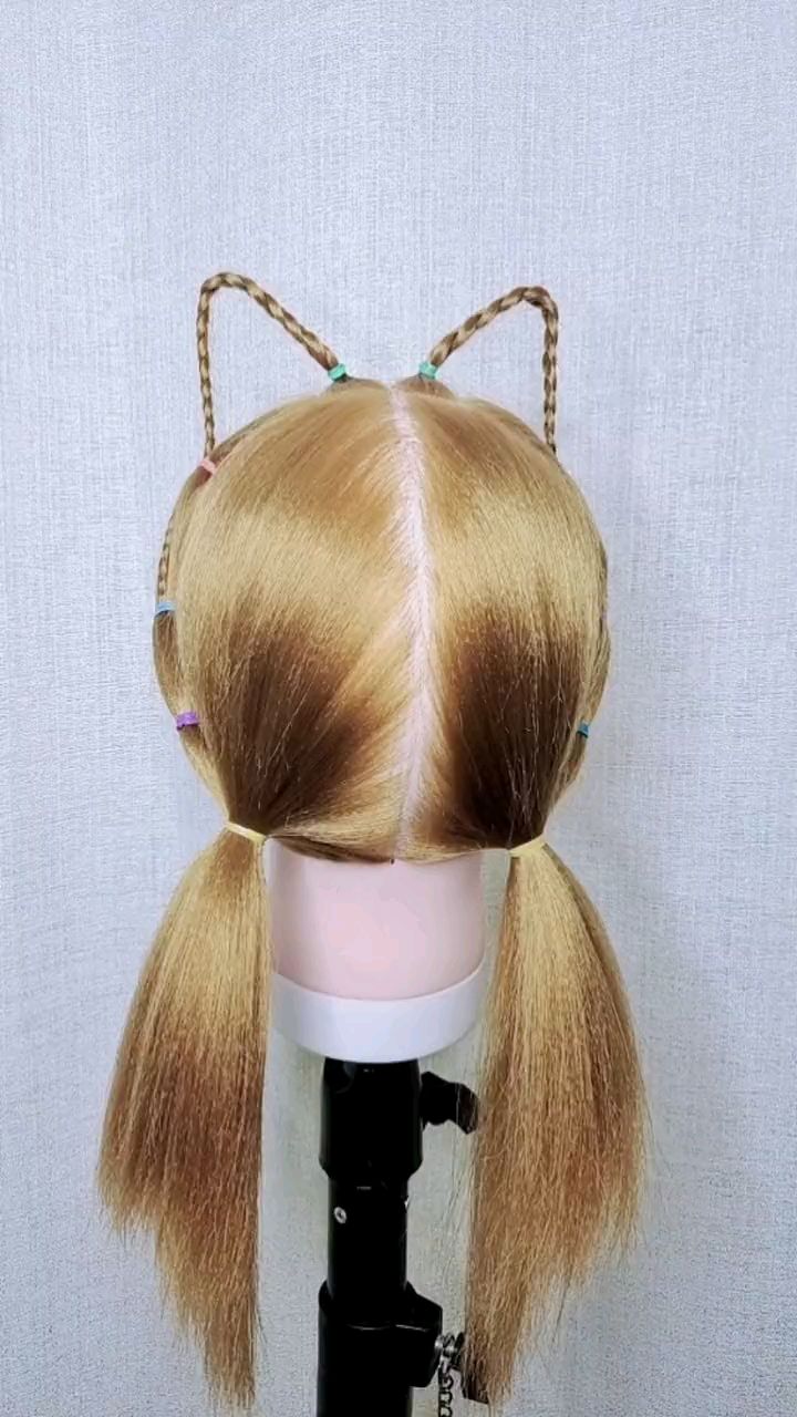 儿童编发给姑娘扎个猫耳朵发型可可爱爱姑娘喜欢极了