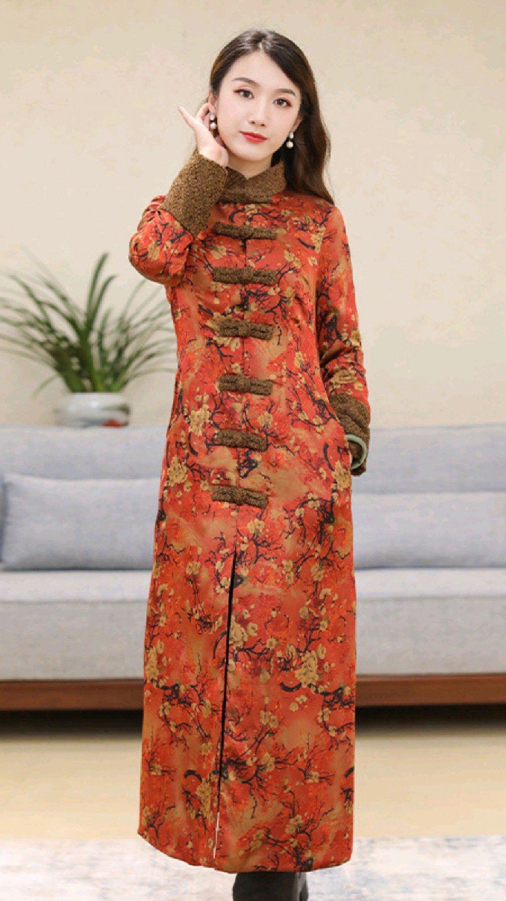 棉衣# 改良棉旗袍加厚旗袍式上衣-度小视