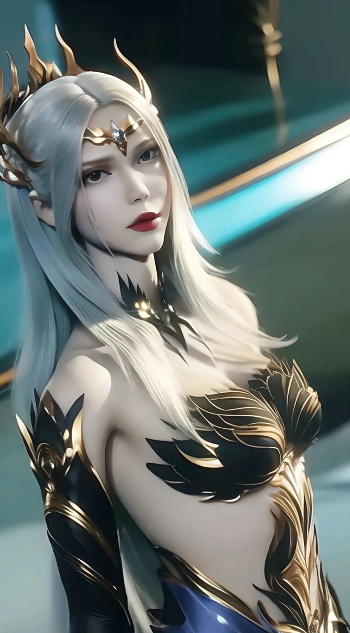 美图分享#灰发黑眸~暗金千仞雪