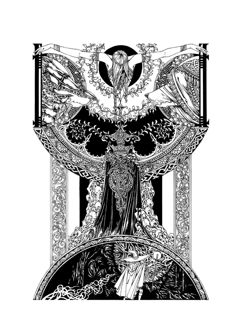 一组游戏《艾尔登法环》角色线稿作品欣赏,用复杂的线条和黑白色彩