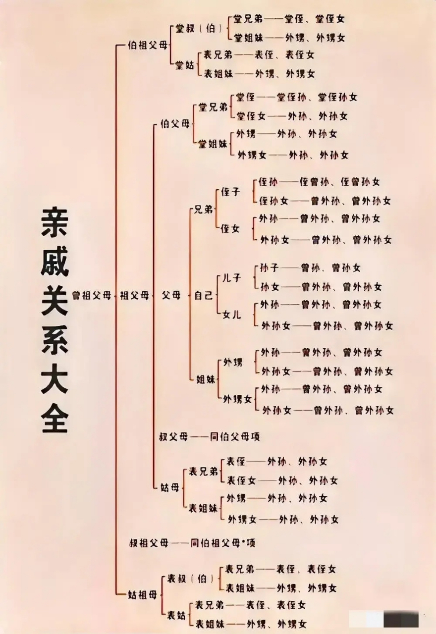 亲戚关系大全:让你们摆脱亲戚关系的尴尬  近亲:  从思维导图中我们