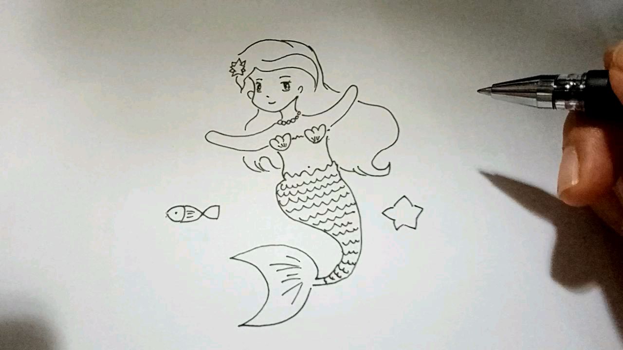 超可爱的美人鱼公主简笔画