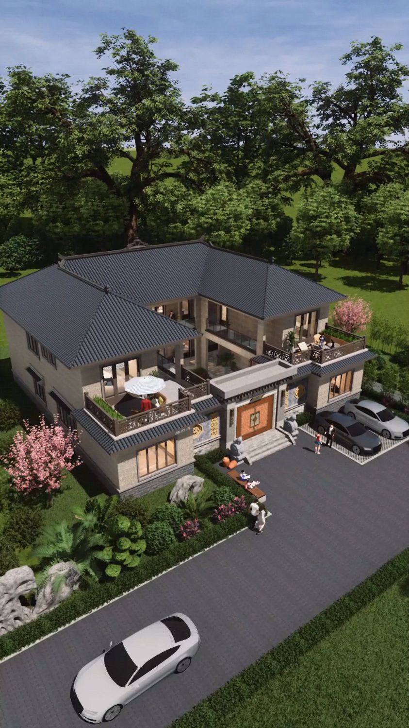 20x19米二层中式四合院农村自建房别墅设计