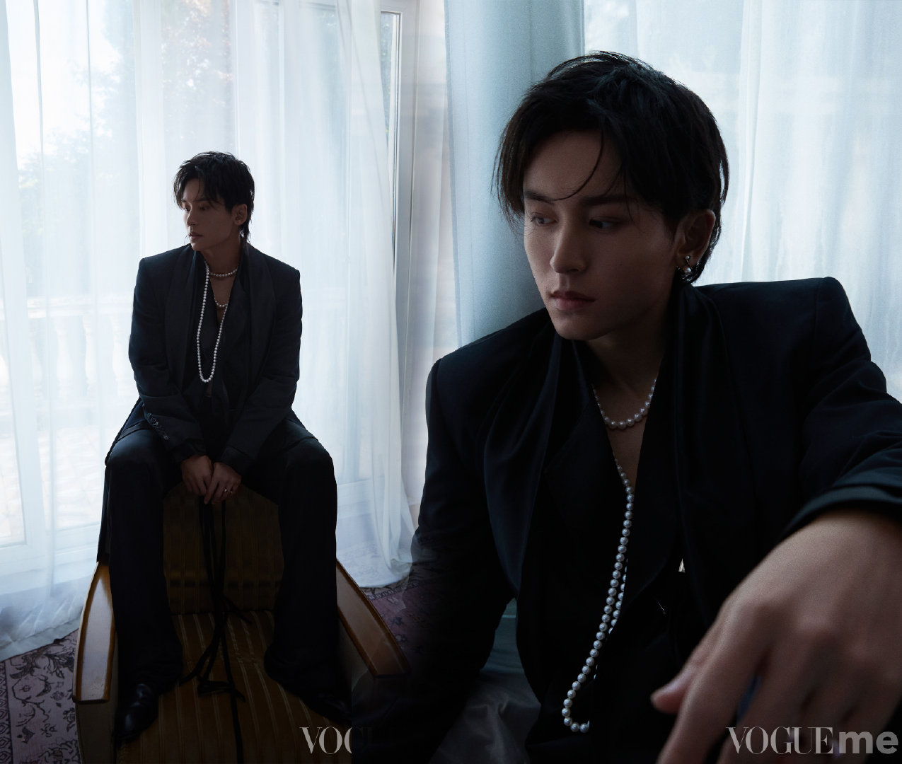 张哲瀚 vogueme六月刊封面大片,各式西服搭配珍珠配饰,精致时尚