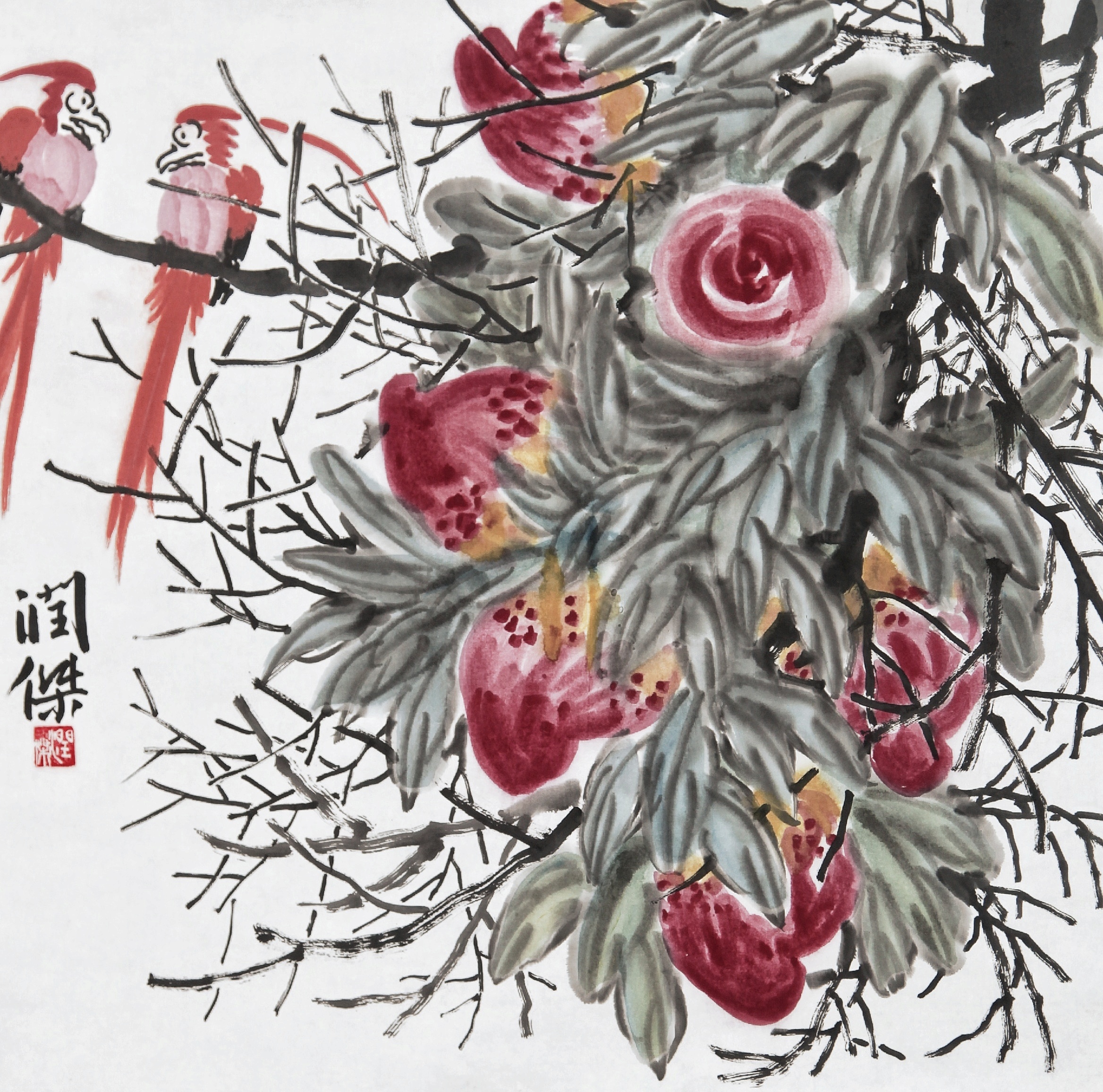 著名画家张润杰大写意花鸟画作品