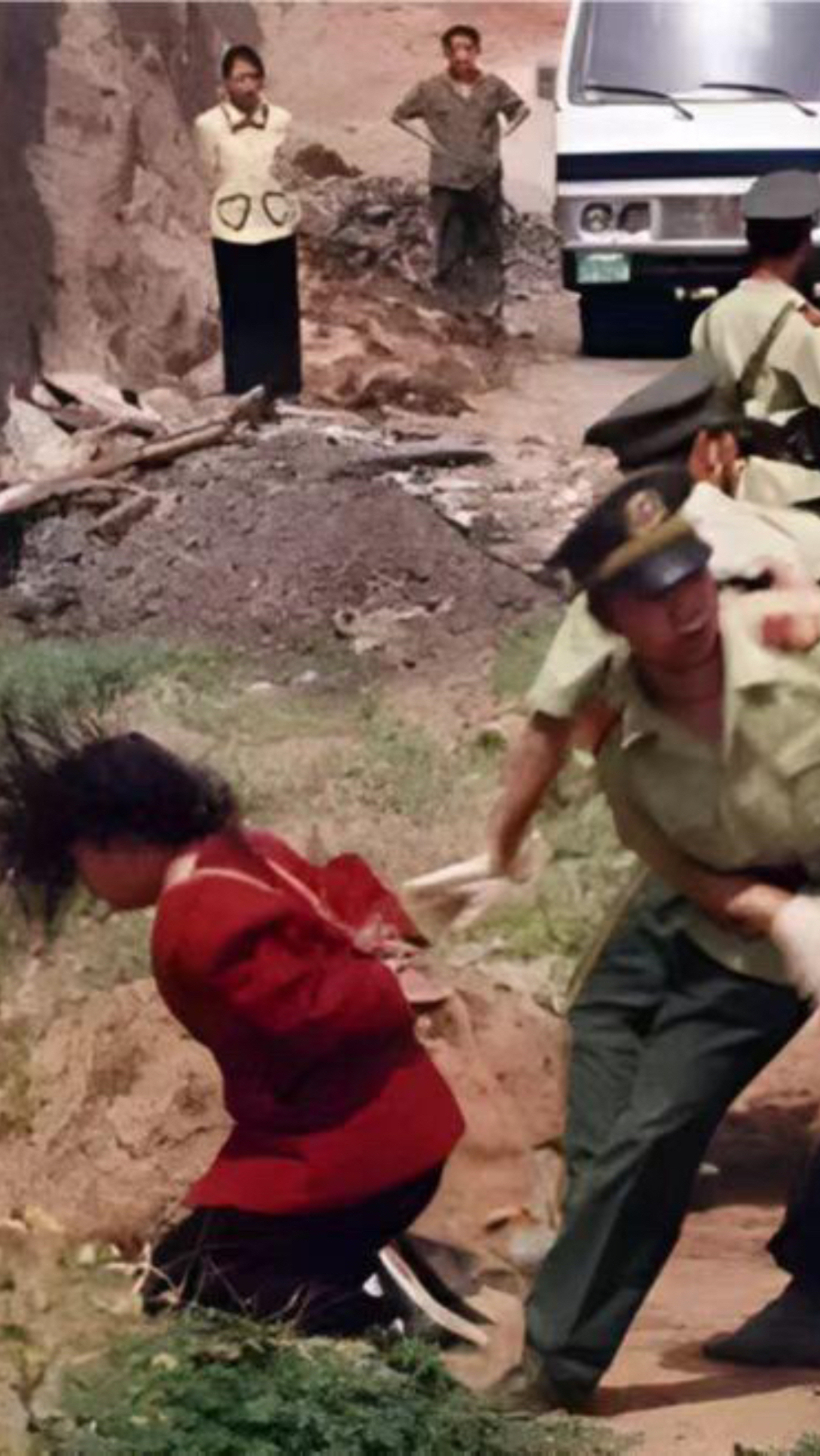 九十年代,一名年轻女犯正在被枪决的场景