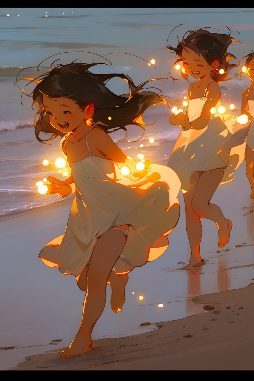 阳光,沙滩,女孩,欢乐#ai绘画# #二次元# #壁纸