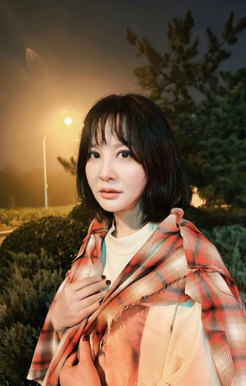 夜幕降临,明月高悬,演员陶红选择在这宁静的时刻来到公园散步.