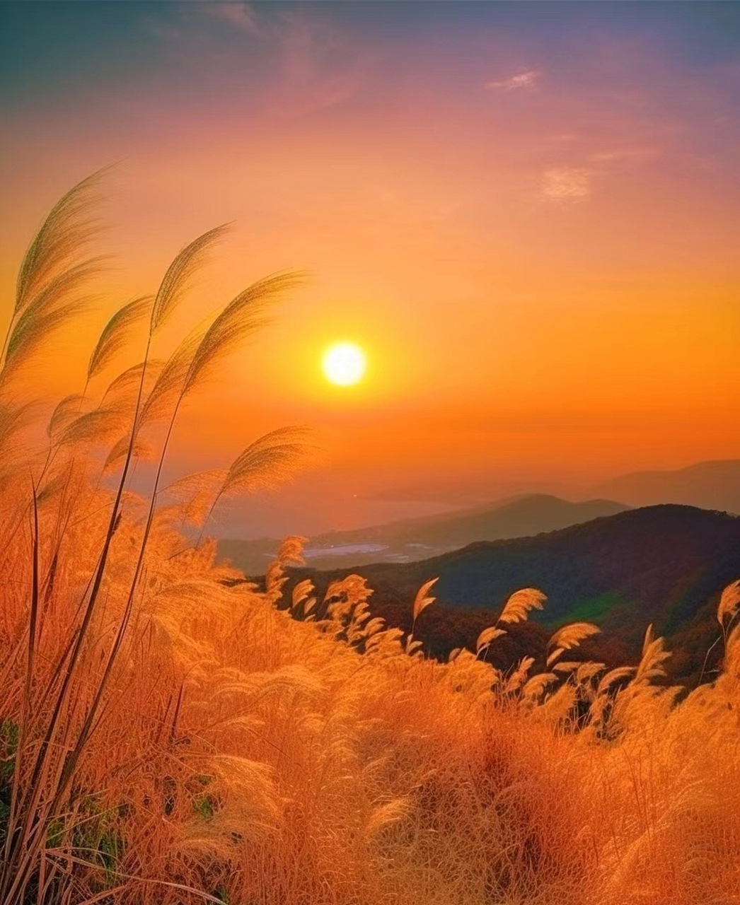 夕阳西下的芦苇荡