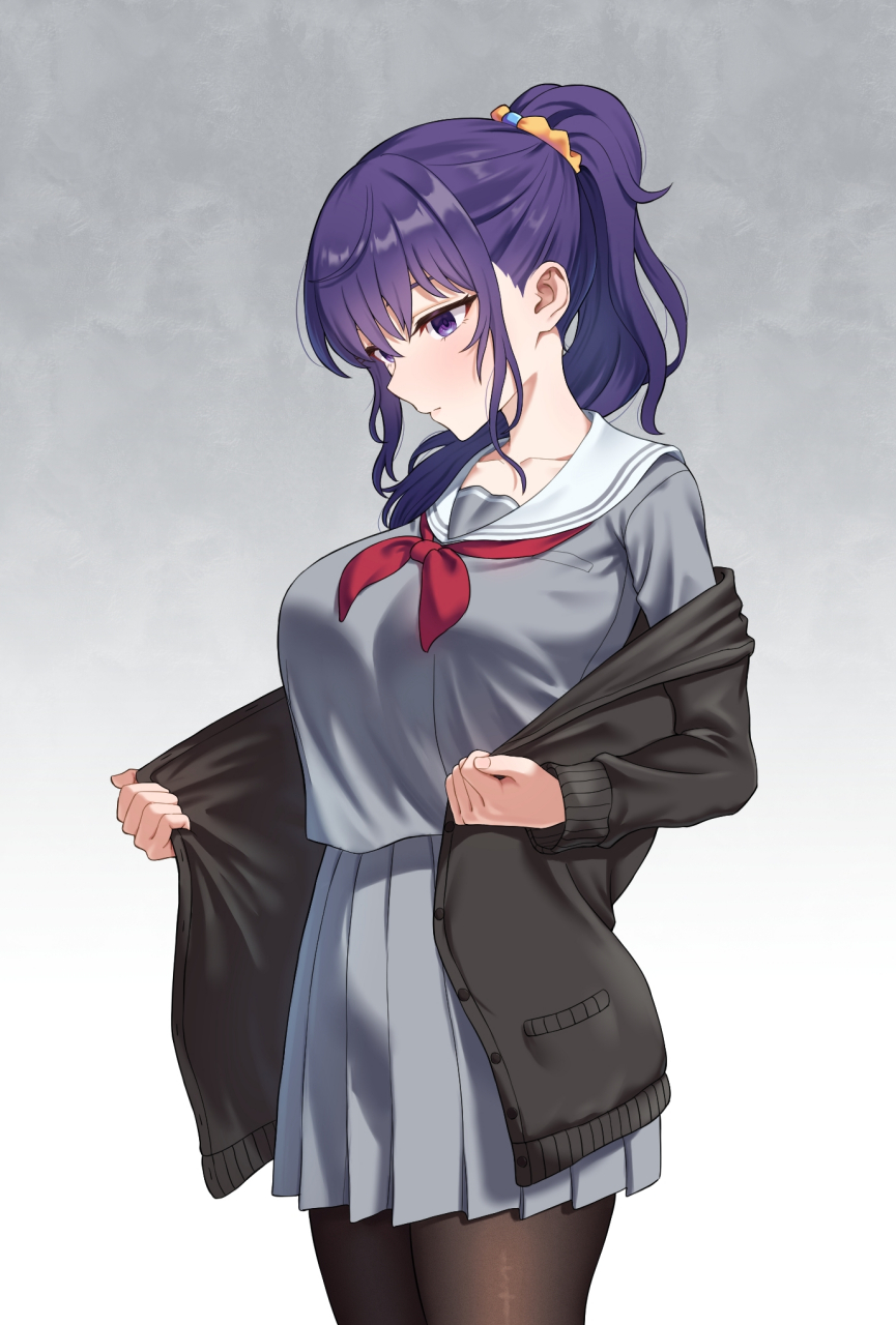 紫发高马尾朝比奈 画师:かどの#二次元美图# #我爱二次元# #二次元萌