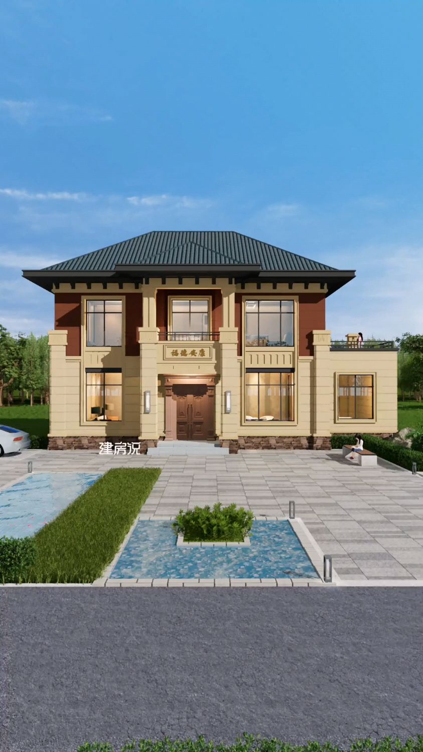 17x10米二层新中式农村自建房别墅设计