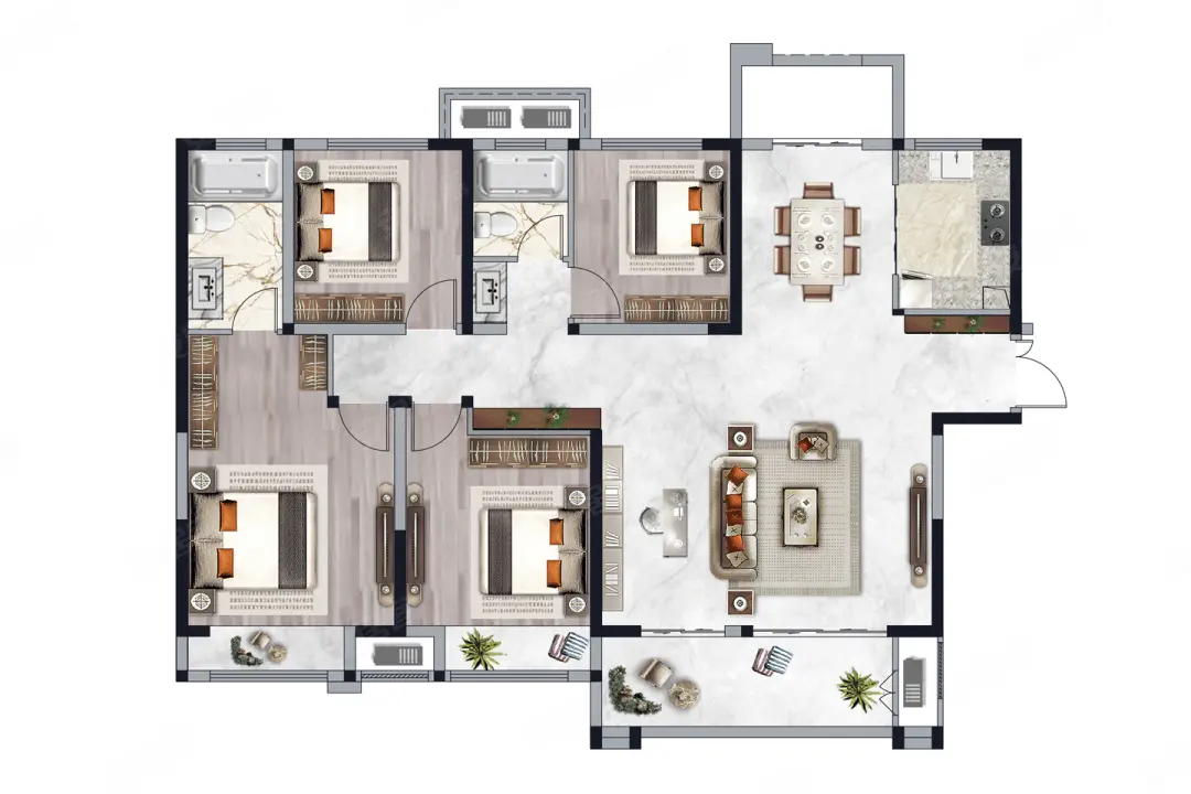 165平米优雅的四室居家户型,小横厅让人心生喜悦