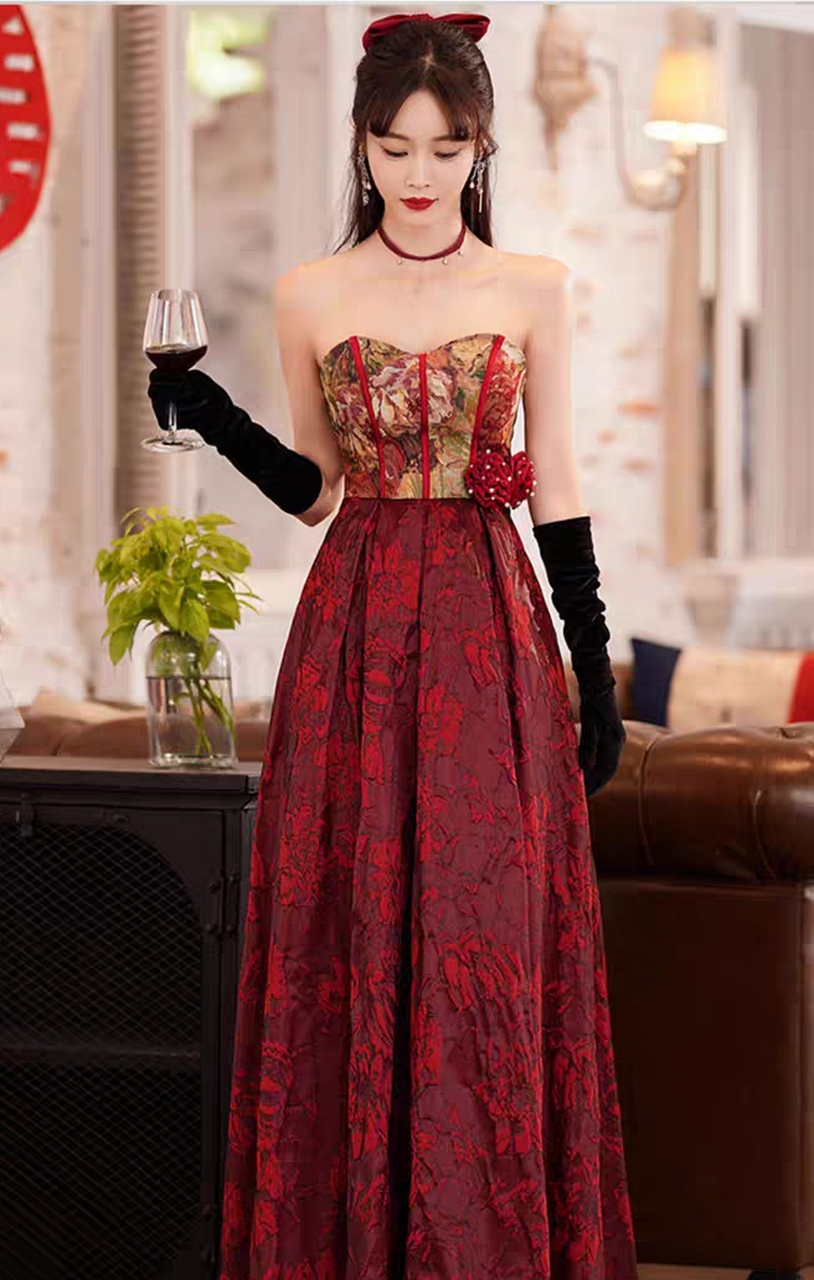 服2023新款新娘春秋结婚红色晚礼服高级感连衣裙订婚宴女#女士衣服