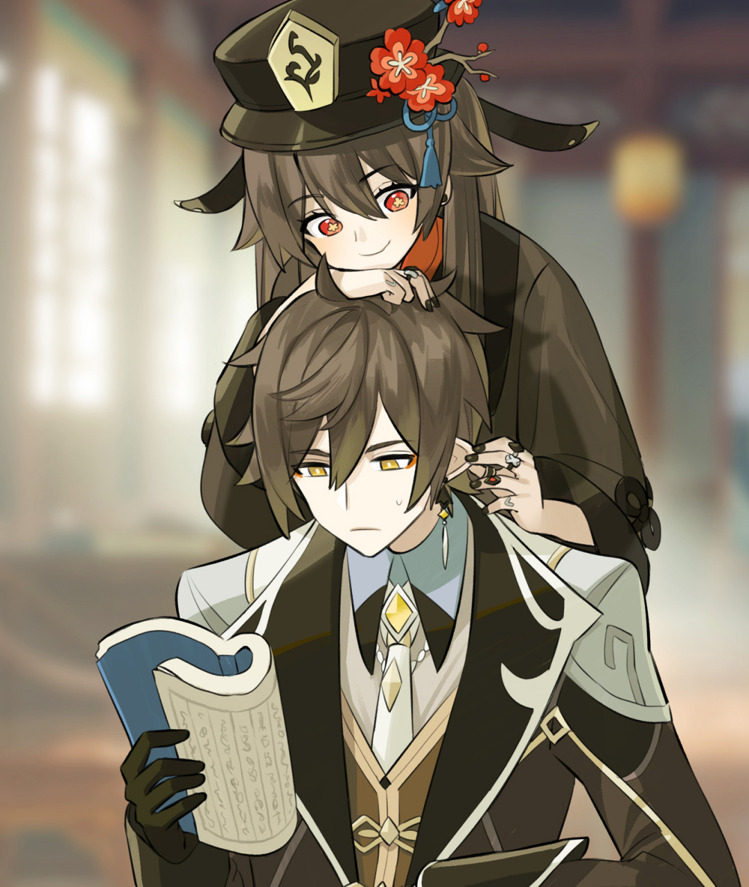 胡桃:钟离客卿又在摸鱼,本堂主的往生堂还要不要开下去了 画师:yufei