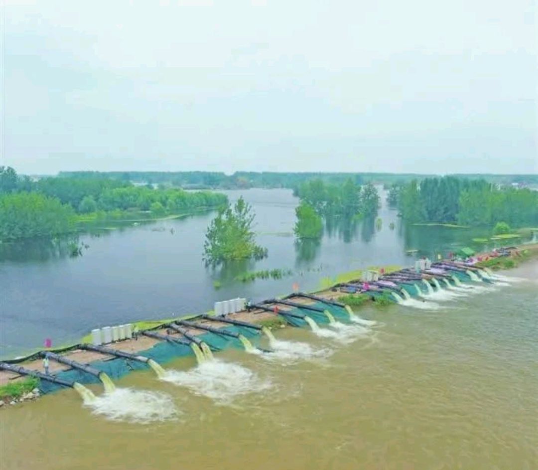 无为大堤惠生联圩:20台机泵同时排涝