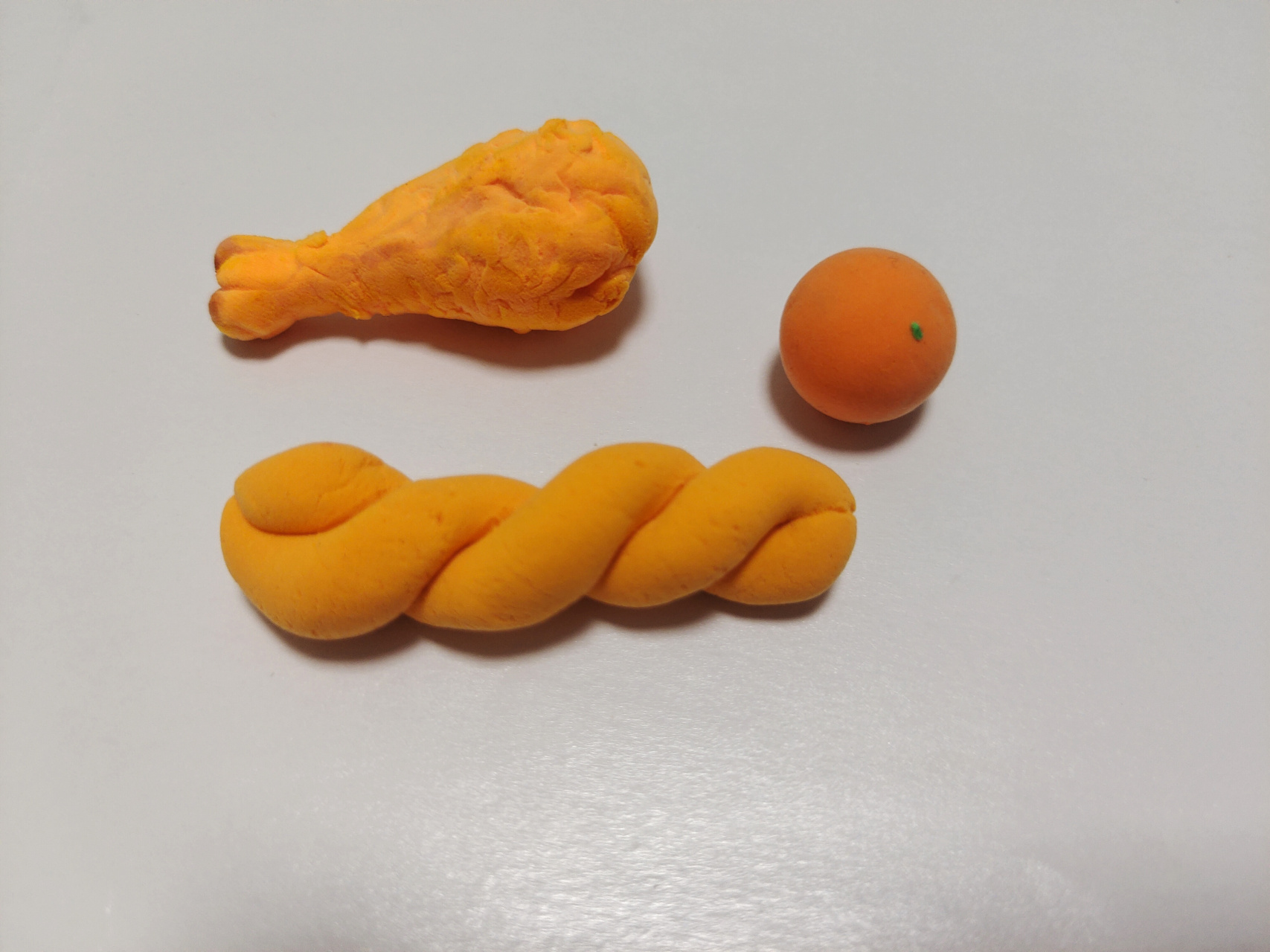 粘土手工:鸡腿,橙子,大麻花 嘿嘿嘿[滑稽[滑稽[滑稽]
