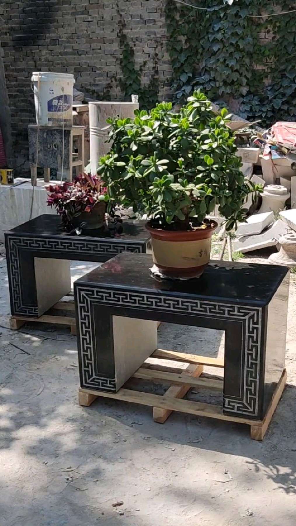 石雕花架,别墅庭院盆景花架,大理石雕刻-度小视