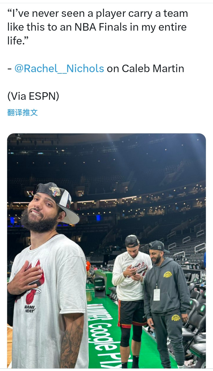 凯勒布·马丁在瑞秋采访中谈到队友吉米·巴特勒:  "在我生命中我从没