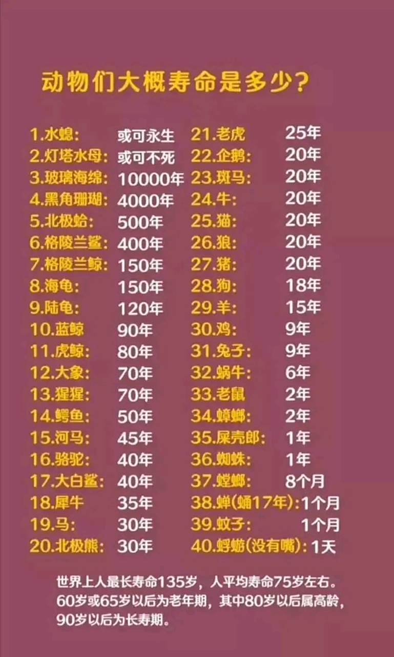 寿命最短的动物是蜉蝣,只能活1天,寿命最长的动物是水螅,灯塔水母,或