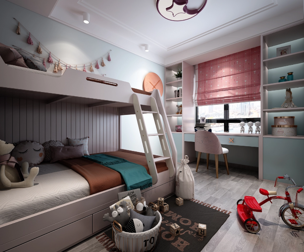 儿童房上下床设计方案,既节约空间,好看又实用