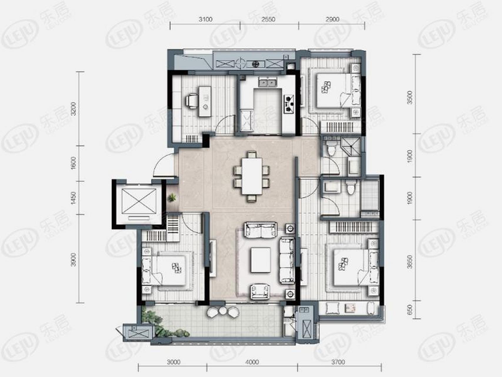虽然有四个房间,但这个户型太浪费空间了