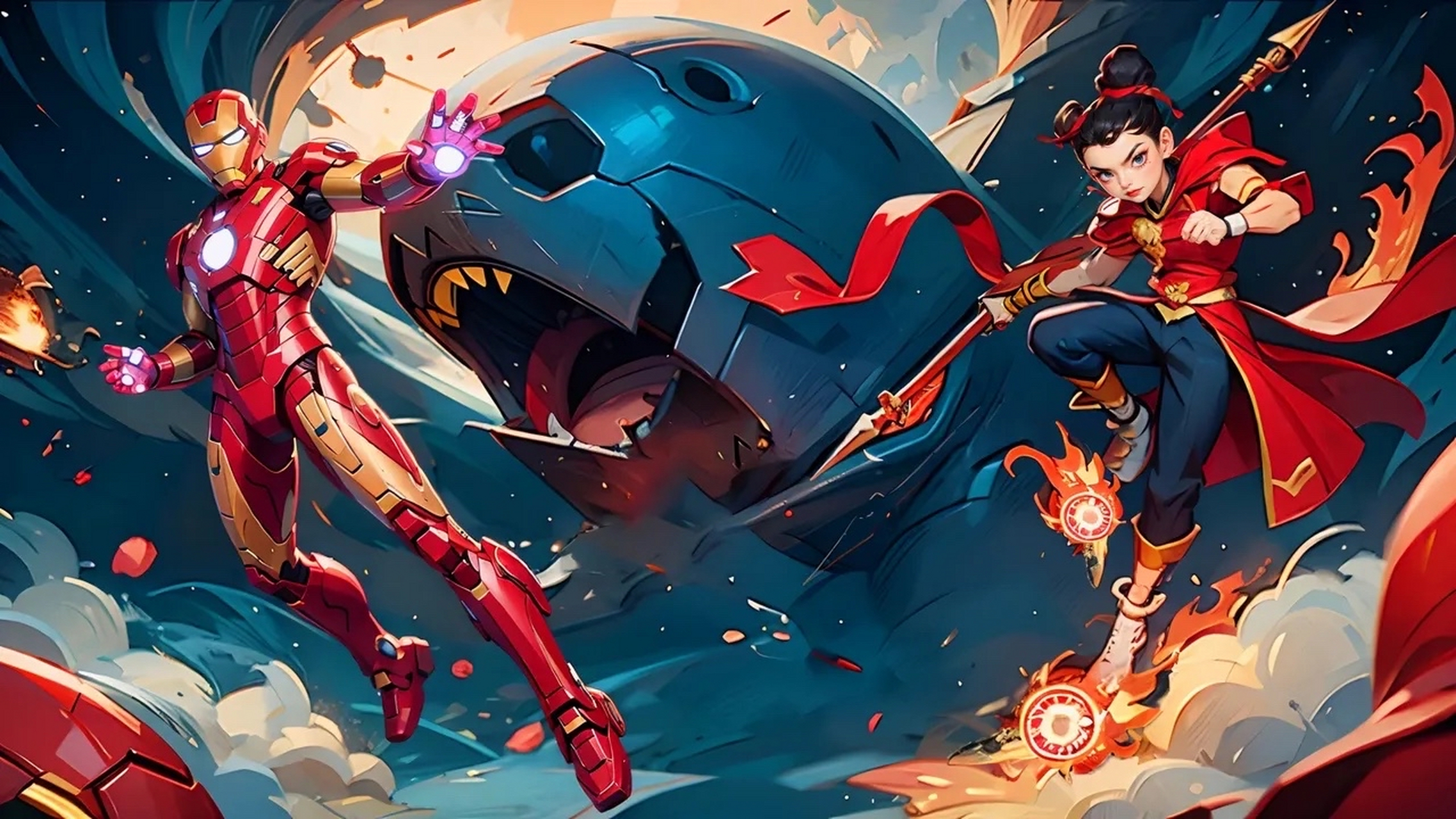 哪吒大战钢铁侠的插图壁纸,有点意思[你懂的] #动漫壁纸# #双11开箱大