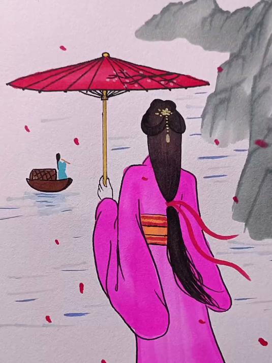 画撑伞的古风美人