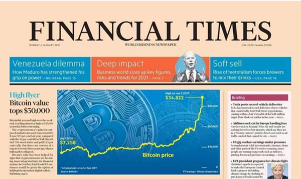 站上3万美元，登英国金融时报头条，比特币正在融入主流金融体系？