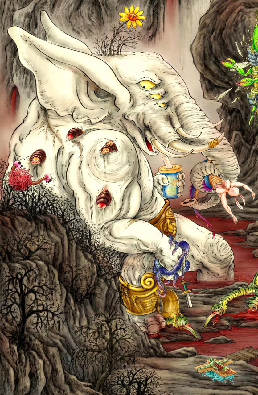 画师"夏阿"绘制的西游记插画:狮驼岭.#动漫# #插画# #西游记