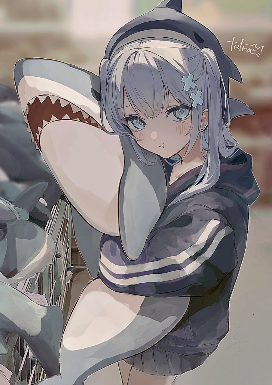 求求了,鲨鲨这么可爱,把它们都买回家吧[不要啊]#二次元#  画师:tetra