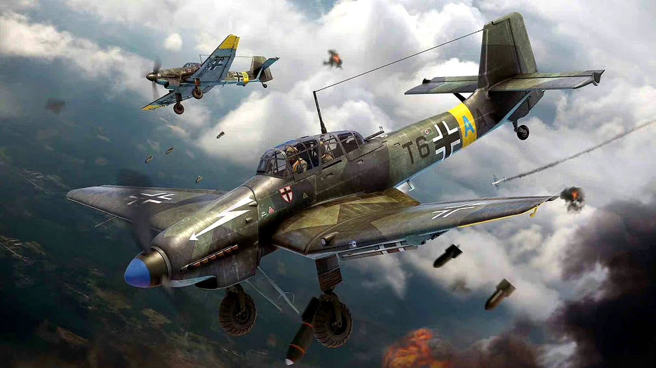 一组二战战机绘画作品欣赏,描绘了盟军与德国空军的战斗.