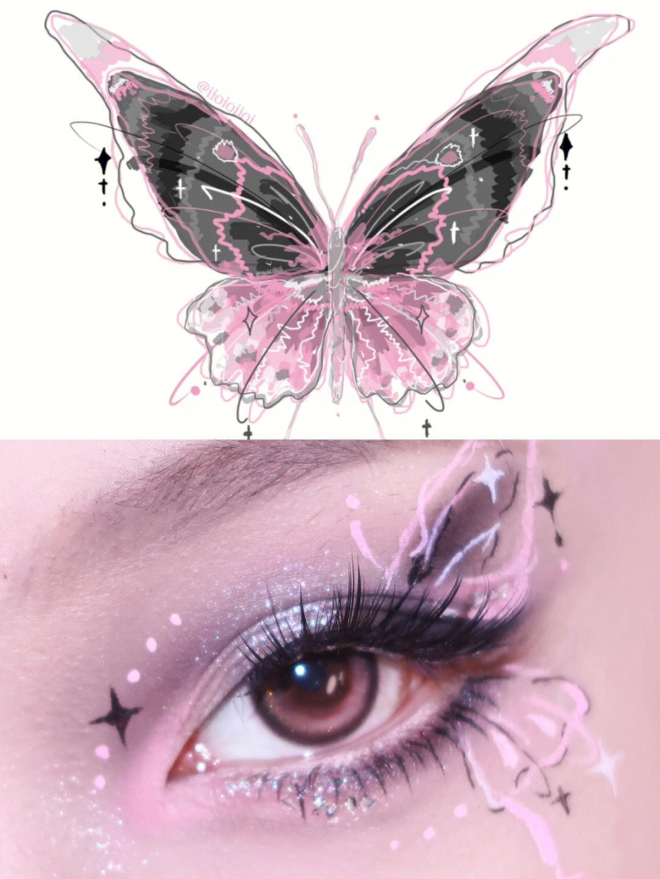 甜酷◇◆黑粉配色辣妹蝶翅彩绘