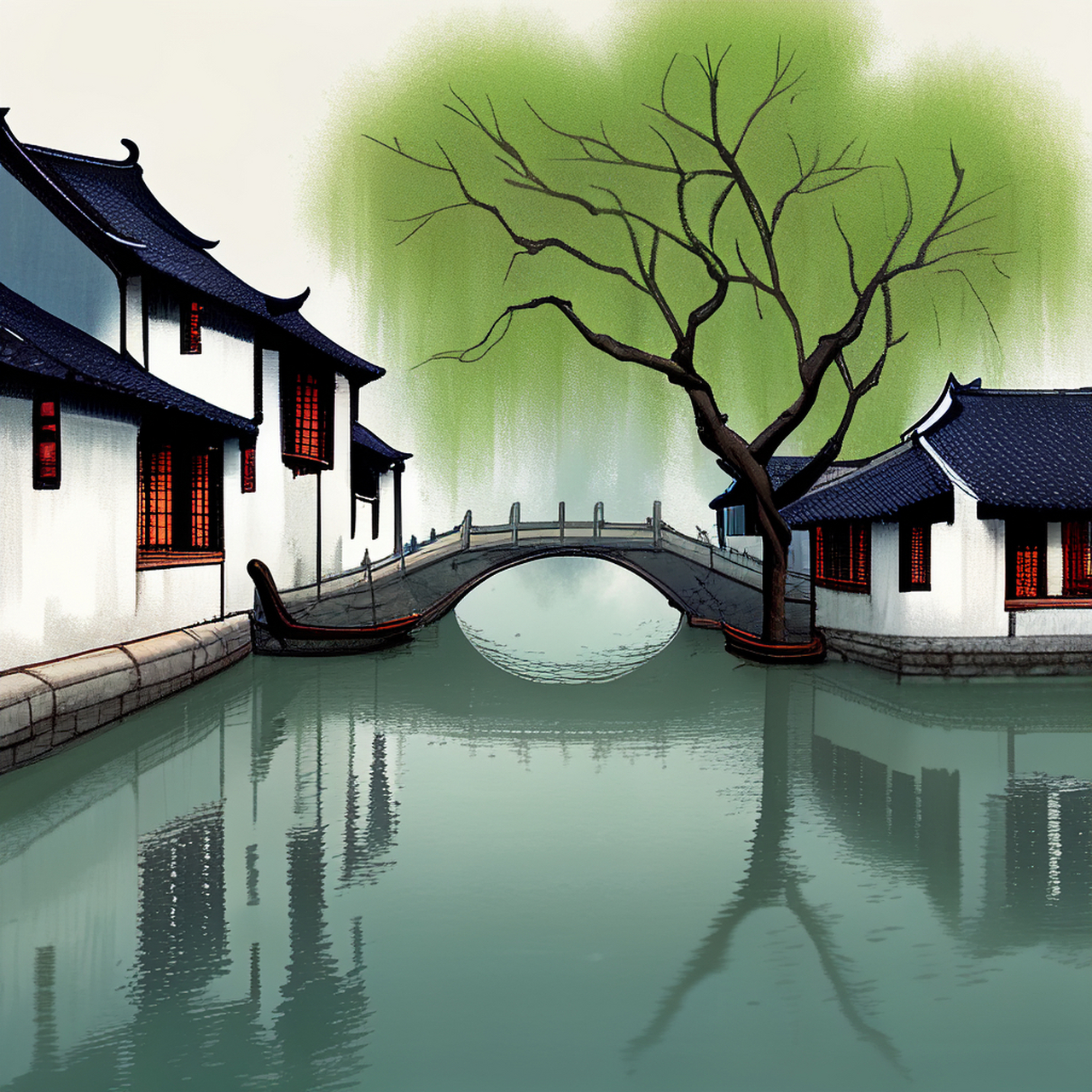 江南水乡是无数人心中念念不忘的地方,百度ai绘出了大多数人的心中