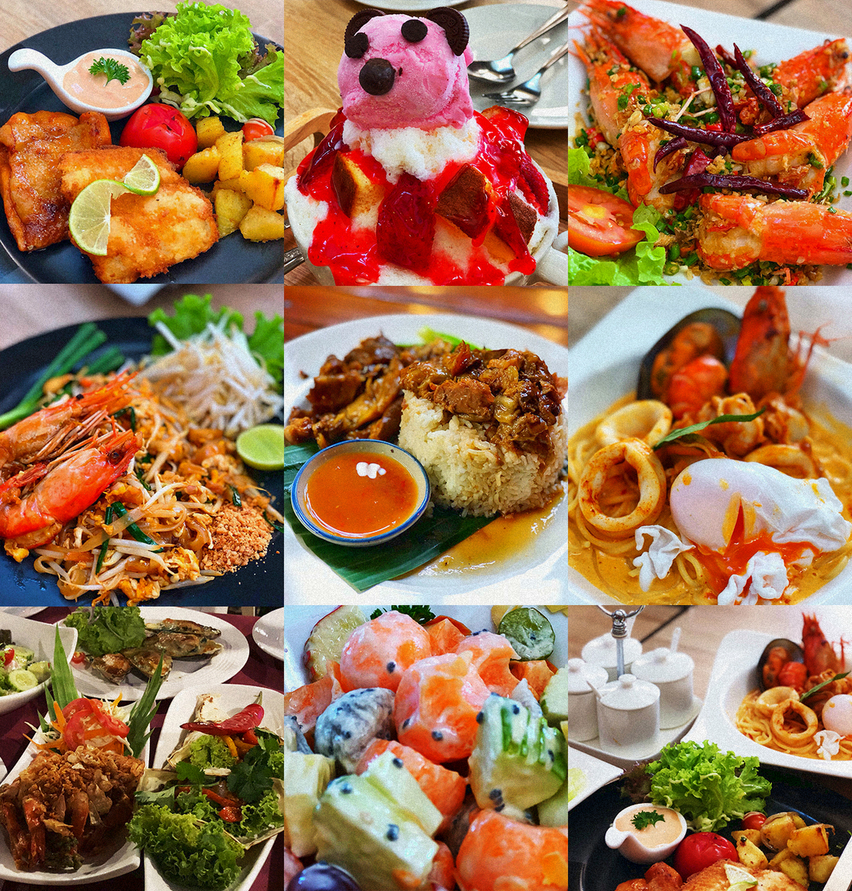 来咯～我在泰国吃过的美食合集,选了一部分照片拼图