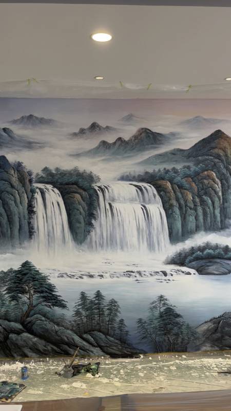 办公室浮雕山水,四天完工.