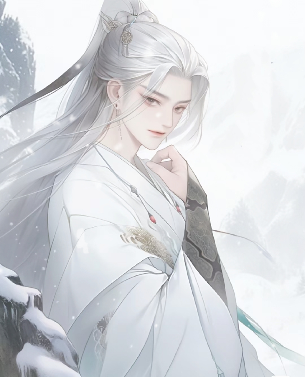 古风白发男子:悦怿若九春,磬折似秋霜.