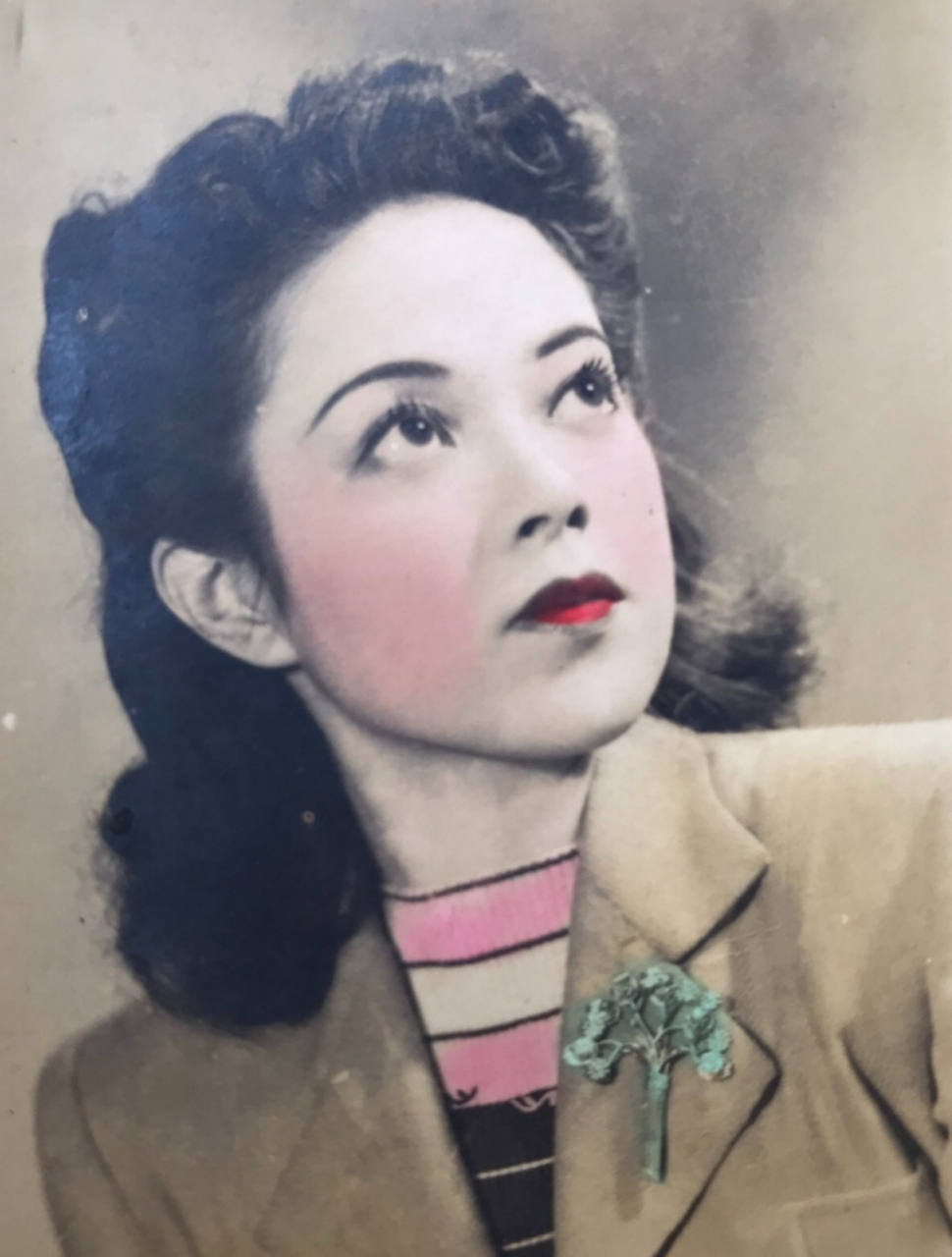 民国电影演员明星～老上海"十大歌后"～李香兰～手工上色老照片.