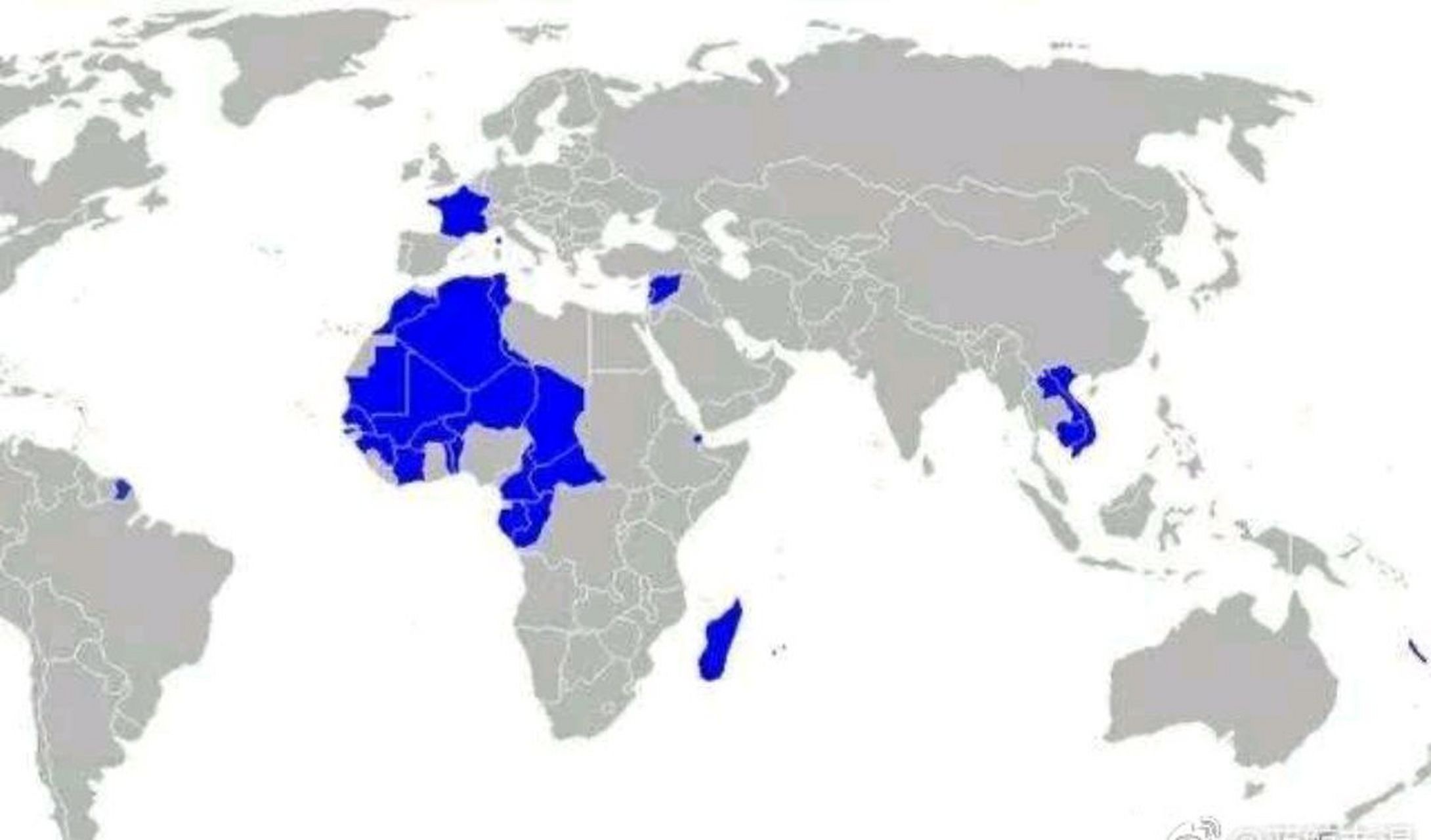 法國曾經是僅次於英國的殖民帝國,巔峰時期總面積2400萬平方公里,現在