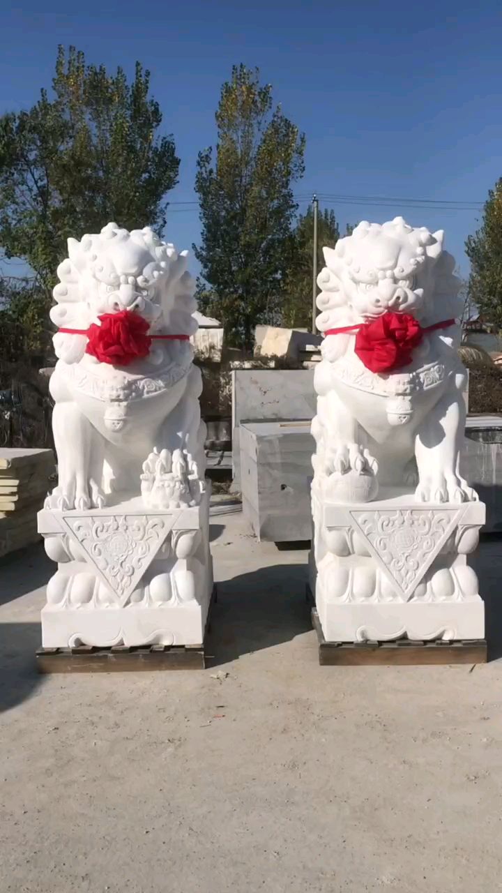 汉白玉石雕石狮子公司小区酒店大门口看门狮子摆件-度小视