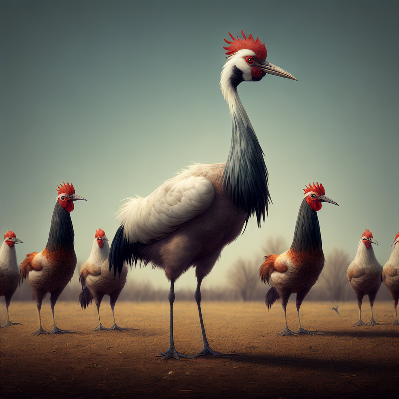 ai绘画# ai根据鹤立鸡群做的图[尬笑][尬笑]