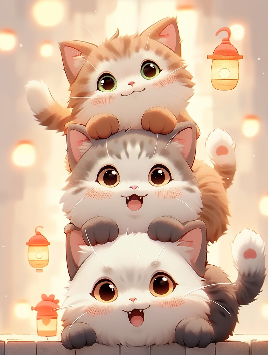 三只小猫叠叠乐!头像壁纸背景图