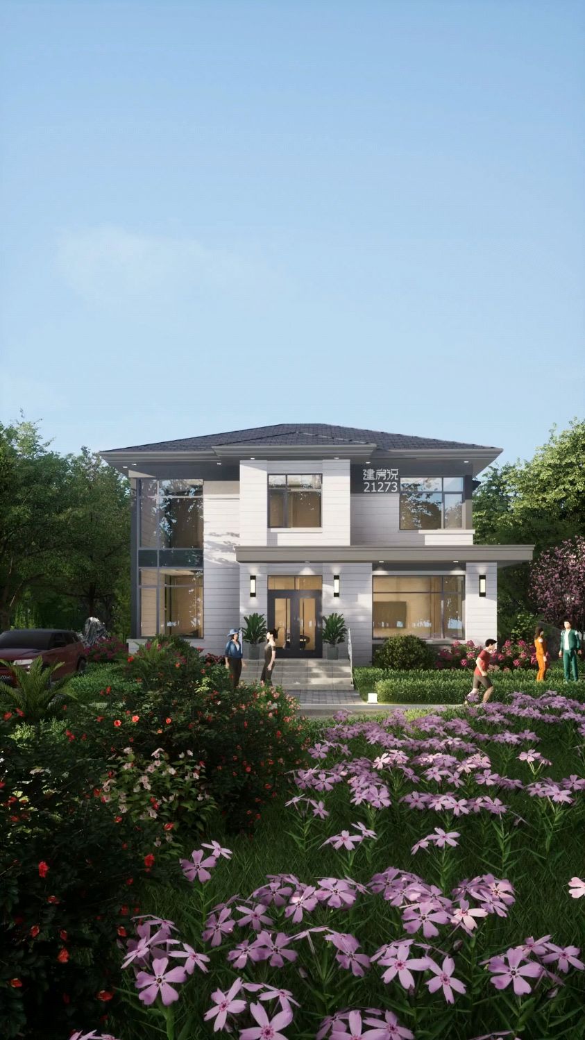 占地120平二层坡顶现代风农村自建房别墅设计